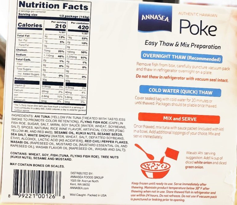 Annasea Poke Bowl Safeway Review Raw Nutrition Calories Box